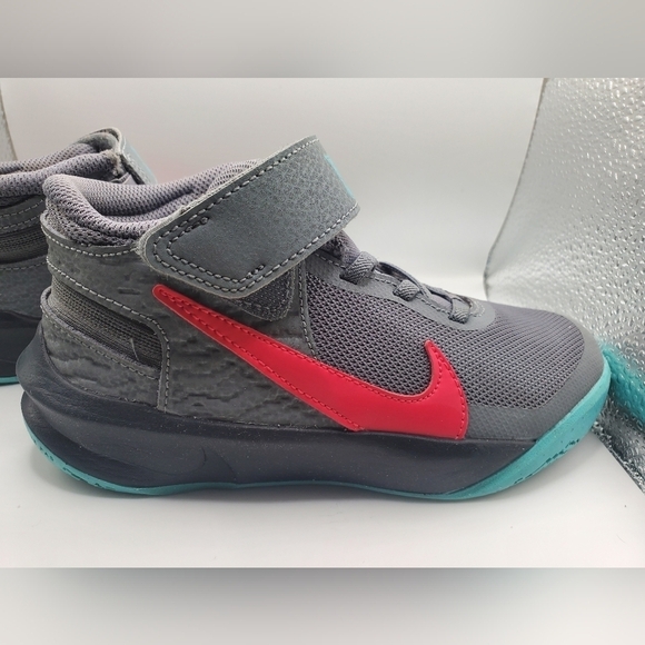 Nike Team Hustle D10 FlyEase 'Grey Teal Siren Red' little kids 13c - Picture 7 of 11